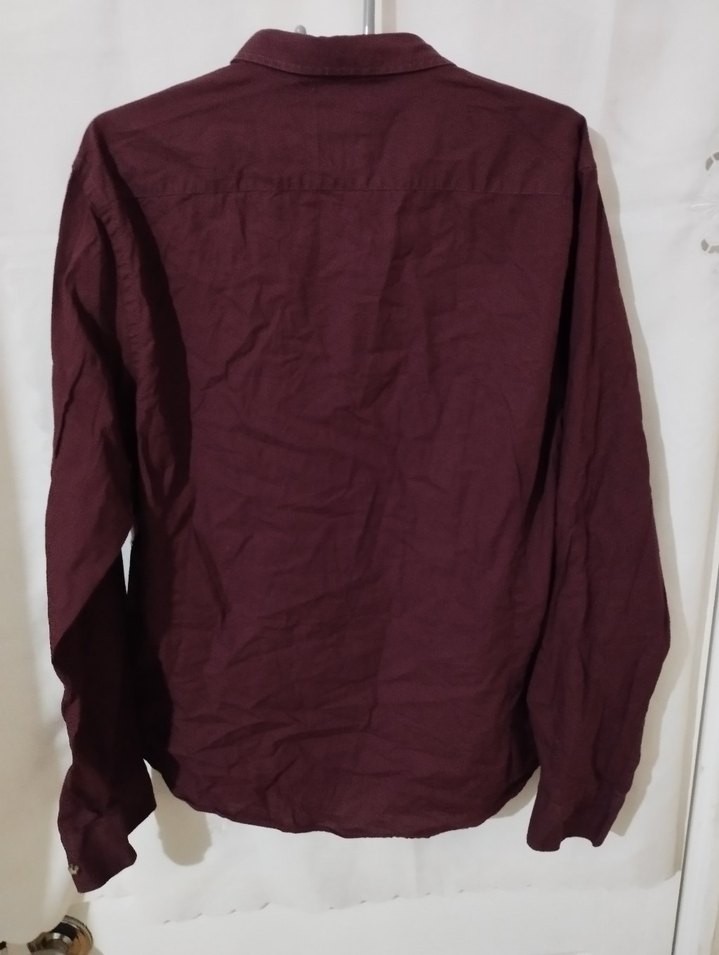 Bordo Keten Uzun Kollu Erkek Gömlek - Görsel 2