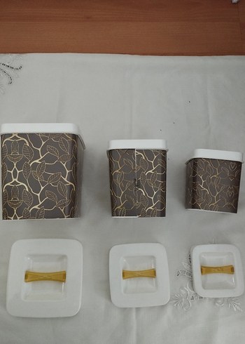 3'lü Kahverengi Desenli Saklama Kabı Seti