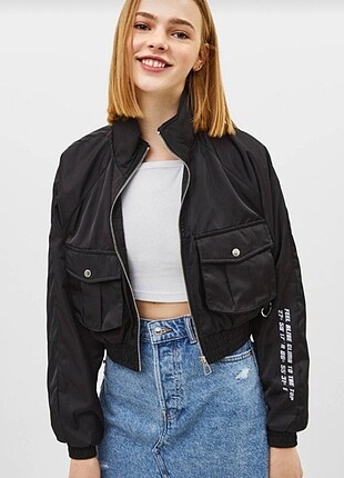 Bershka Siyah Bomber Ceket ve Pantolon