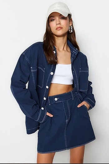 Trendyolmilla Lacivert Denim Ceket-Etek