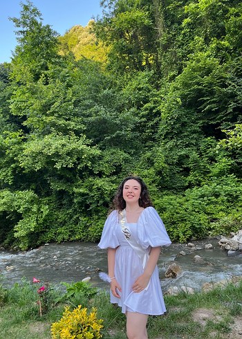 Beyaz balon kol mini elbise - Görsel 3