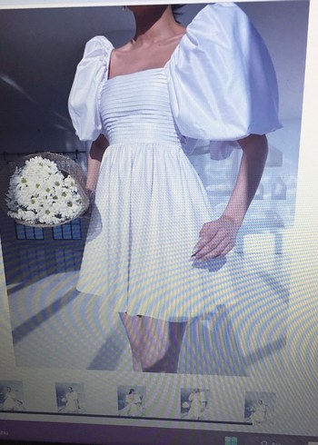 Beyaz balon kol mini elbise - Görsel 2