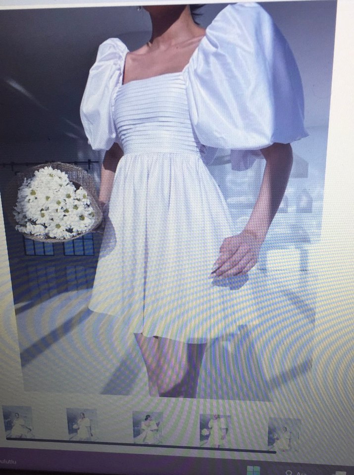 Beyaz balon kol mini elbise - Görsel 2