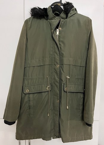 Kadın Haki Midi Street Wear Kürklü Ceket