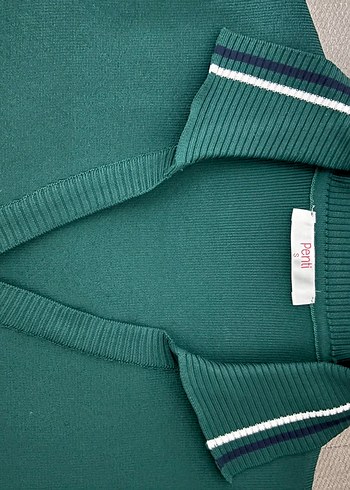 Erkek V Yaka Koyu Yeşil Polo Tişört - Görsel 2