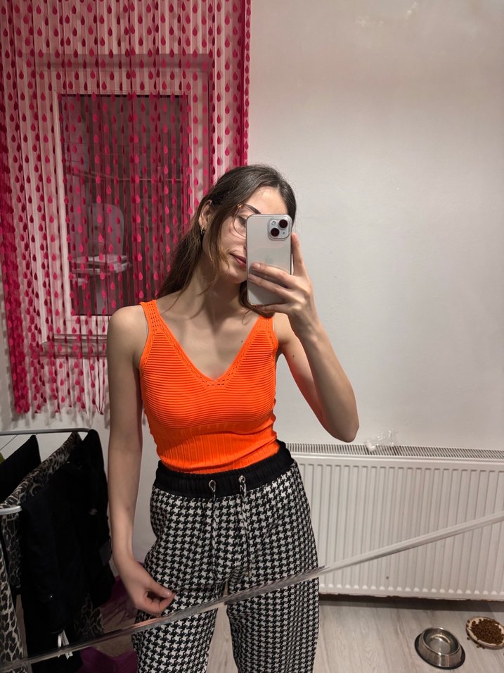 Turuncu Bağcıklı Salaş Midi Kadın Eşofman - Görsel 3