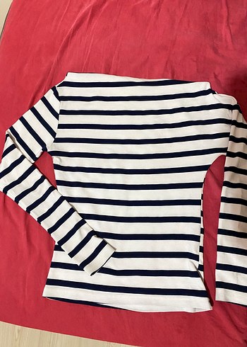 Çizgili Beyaz Kadın Crop Triko Bluz - Görsel 2