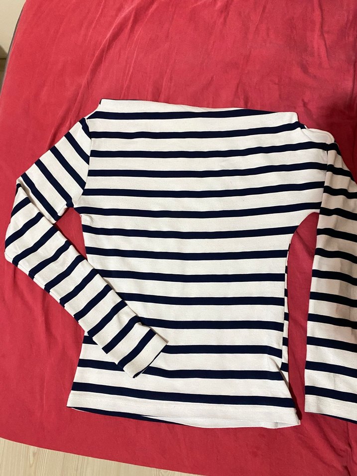 Çizgili Beyaz Kadın Crop Triko Bluz - Görsel 2