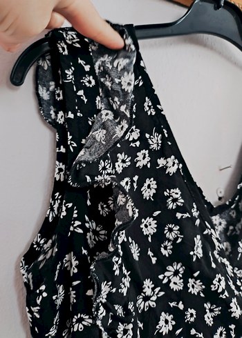 fırfırlı siyah beyaz crop tarz bluz  - Görsel 2