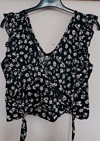 fırfırlı siyah beyaz crop tarz bluz  - Görsel 4