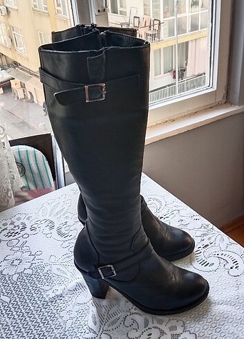 Zara Deri siyah uzun çizme