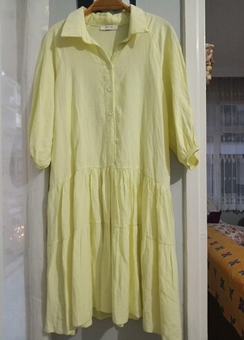 Batik sarı renk, geniş yazlık elbise 