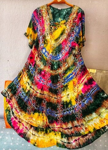 Hint işi, etnik, otantik, bohem, batik uzun yazlık elbise 