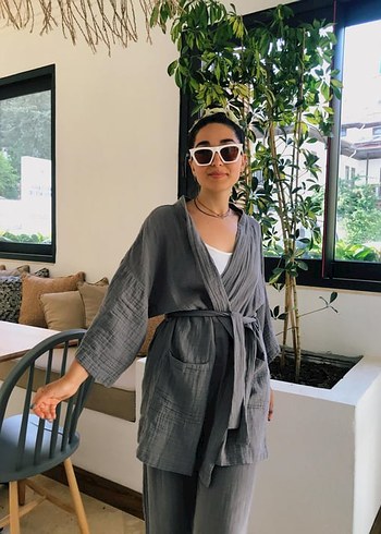 4'lü salaş kimono takımı keten kumaş - Görsel 6