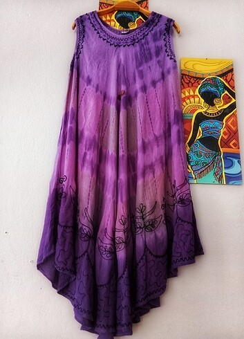 42 Beden mor Renk hint işi,otantik,etnik,batik, mor uzun elbise