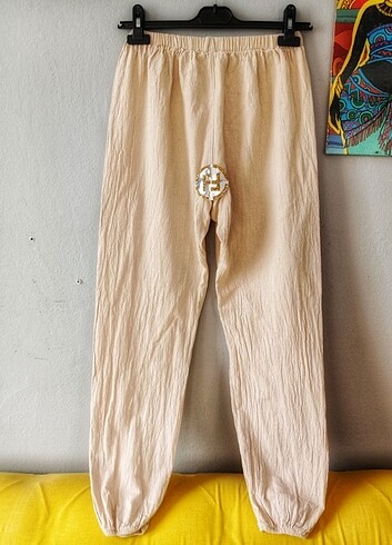 Pull and Bear Ham keten,nakışlı,etnik,otantik pantolon
