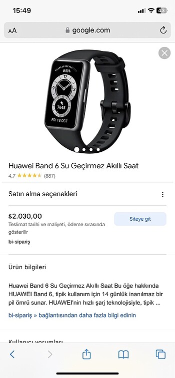 Huawei Huawei band 6 akıllı saat