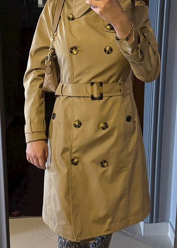 burberry trençkot Düğmeli Bej Deri Kadın Trençkot