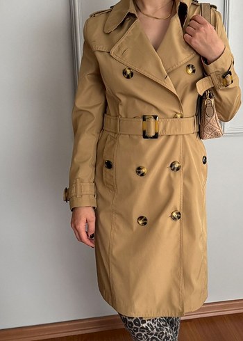 m Beden burberry trençkot Düğmeli Bej Deri Kadın Trençkot