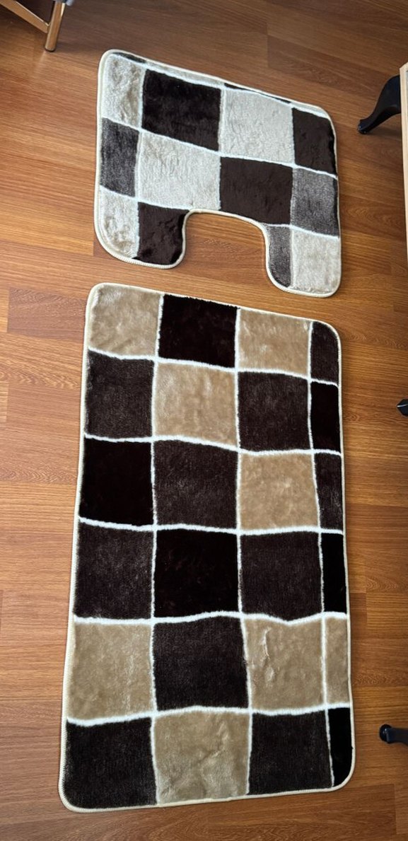 Kahverengi Kareli Banyo Paspası Seti - Görsel 2