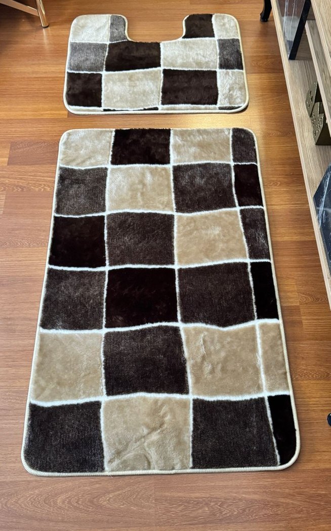 Kahverengi Kareli Banyo Paspası Seti - Görsel 4