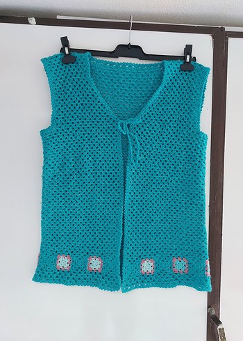 yeşil  Nakışlı  Örgü Kadın Yelek - Görsel 8