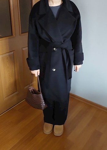 zara Siyah Çift Düğmeli Kaban - Görsel 9