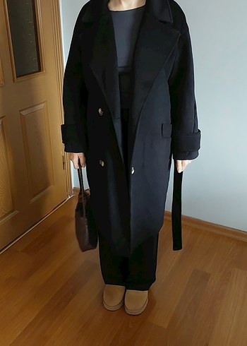 zara Siyah Çift Düğmeli Kaban - Görsel 11