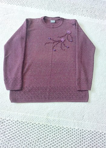 Mor Nakışlı Bohem Kadın Triko Kazak - Görsel 12