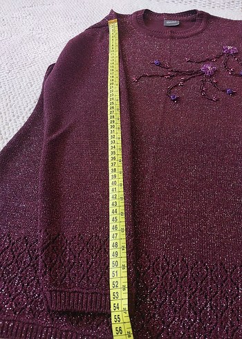 Mor Nakışlı Bohem Kadın Triko Kazak - Görsel 6