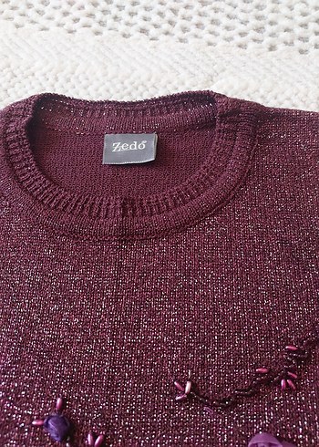 Mor Nakışlı Bohem Kadın Triko Kazak - Görsel 10