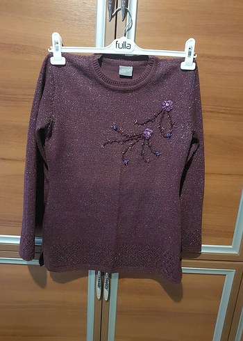 Mor Nakışlı Bohem Kadın Triko Kazak - Görsel 13