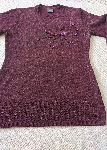 Mor Nakışlı Bohem Kadın Triko Kazak - Görsel 9