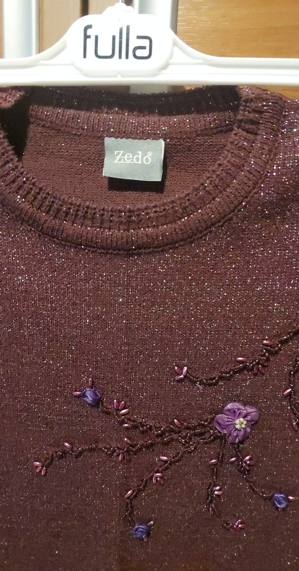 Mor Nakışlı Bohem Kadın Triko Kazak - Görsel 3