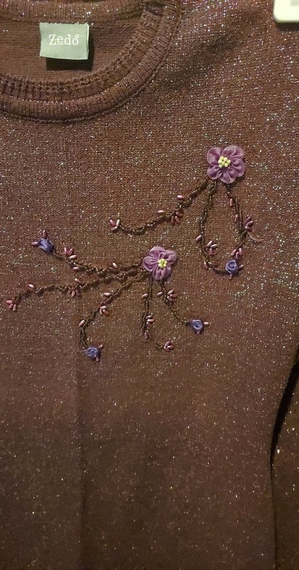 Mor Nakışlı Bohem Kadın Triko Kazak - Görsel 2