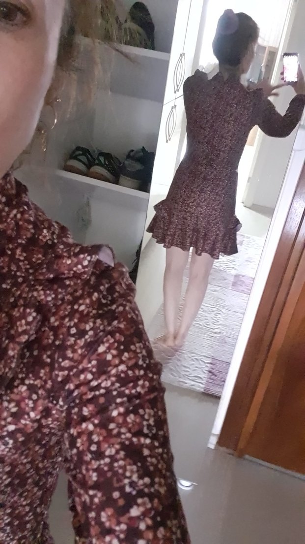 kahverengi çiçekli mevsimlik elbise - Görsel 3