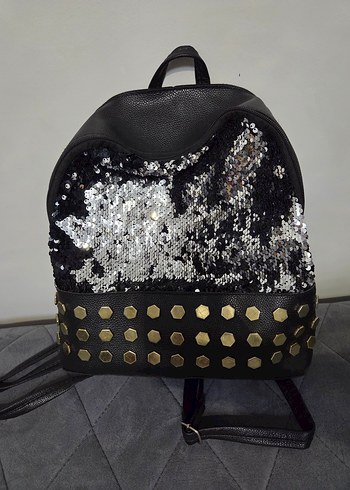 Kilitli Siyah Deri Rock Punk Sırt Çantası - Görsel 2