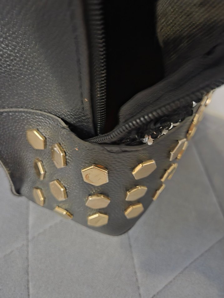 Kilitli Siyah Deri Rock Punk Sırt Çantası - Görsel 3