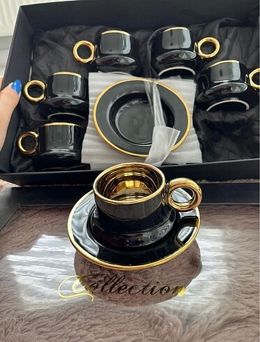 Gold detaylı siyah kahve fincan takımı