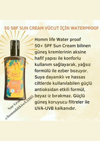 Diğer Hommbitkisel SPF 50+ Suya Dayanıklı Güneş Kremi