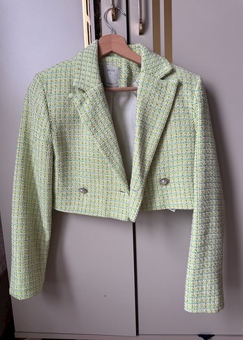Düğmeli Pastel Yeşil Midi Kadın Blazer - Görsel 2
