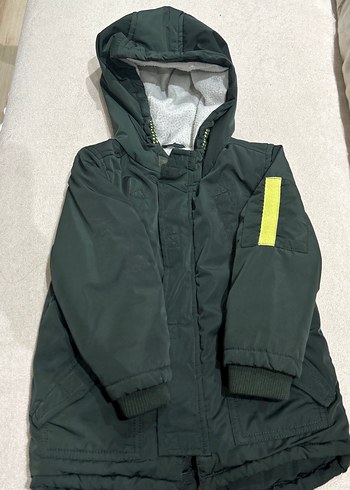 Kapüşonlu Erkek Çocuk koyu yeşil Kışlık Mont - Görsel 2