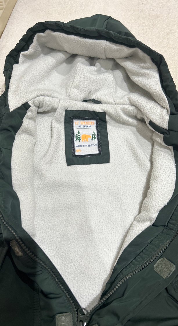 Kapüşonlu Erkek Çocuk koyu yeşil Kışlık Mont - Görsel 4