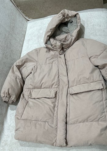 Kapüşonlu Bej Kışlık Mont - Görsel 2