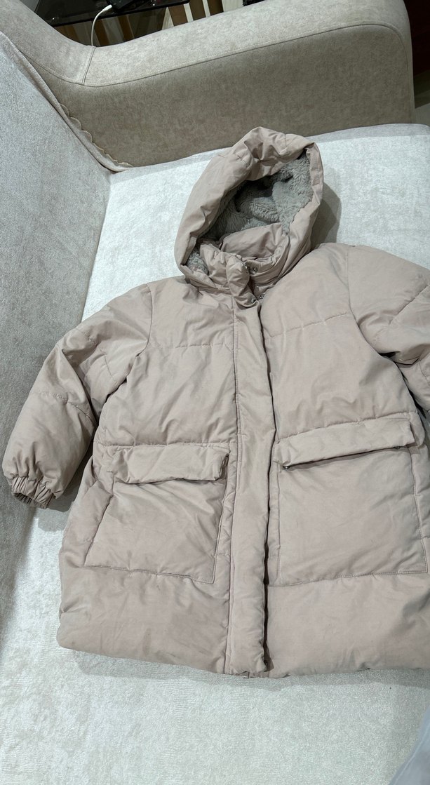 Kapüşonlu Bej Kışlık Mont - Görsel 2