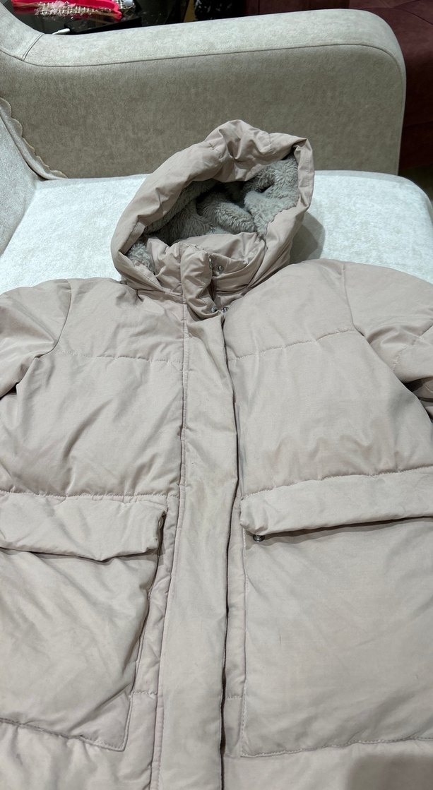 Kapüşonlu Bej Kışlık Mont - Görsel 4