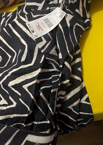 Siyah Gri Zebra Desenli Kemerli Kadın Tulum - Görsel 5