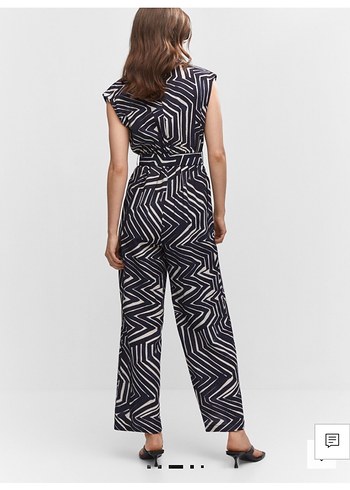 Siyah Gri Zebra Desenli Kemerli Kadın Tulum - Görsel 3