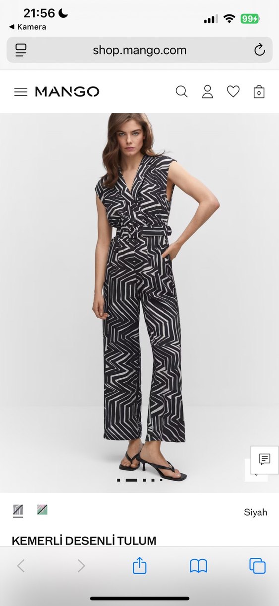 Siyah Gri Zebra Desenli Kemerli Kadın Tulum - Görsel 2