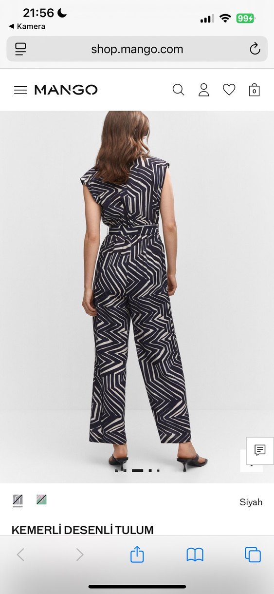 Siyah Gri Zebra Desenli Kemerli Kadın Tulum - Görsel 3